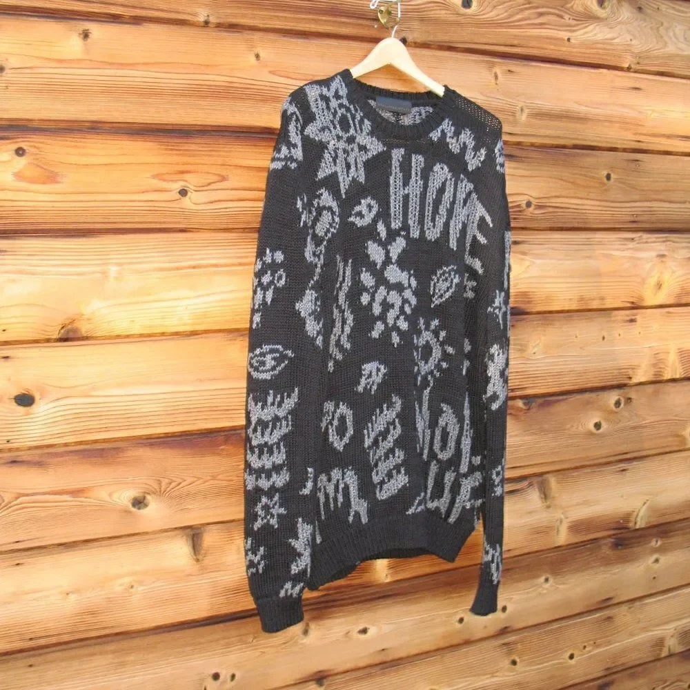 Rare Black Gray Oversize Graphic Sweater